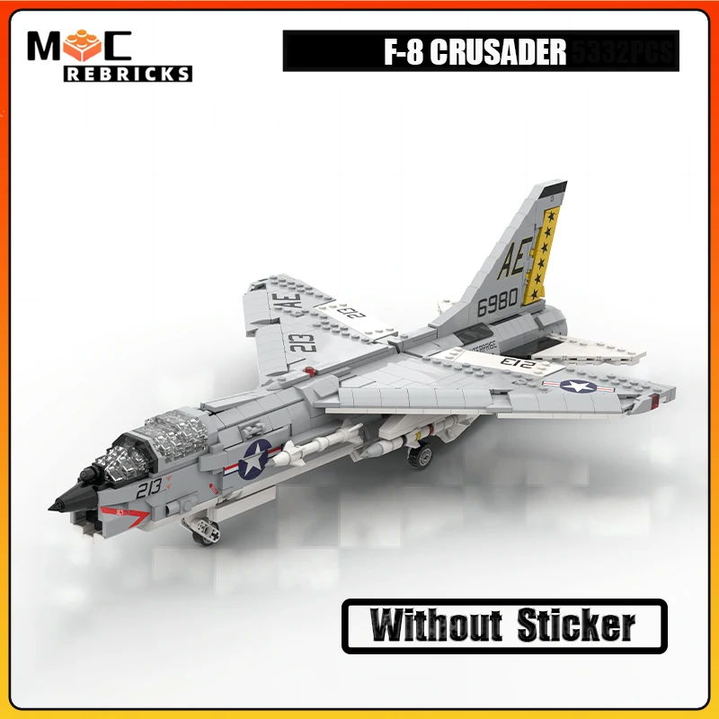 

MOC Building Blocks American Modern Fighter F-8 CRUSADER Jet Aircraft Military Weapon Assembly Model Puzzle Bricks Toys