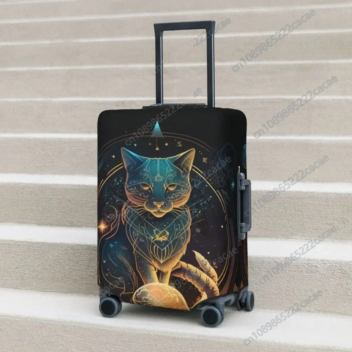 Arafed Cat Sitting On A Ball Suitcase Cover Vacation star Useful Luggage Accesories Cruise Trip Custom Made Protector