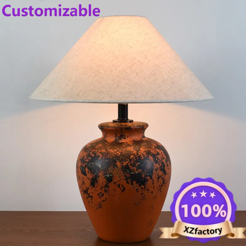 Factory Direct 2026 Wabi Sandy Wind Coarse Pottery Pot Table Lamp Living Room Bedroom Bedside B & B Hotel Villa Ornament Retro O