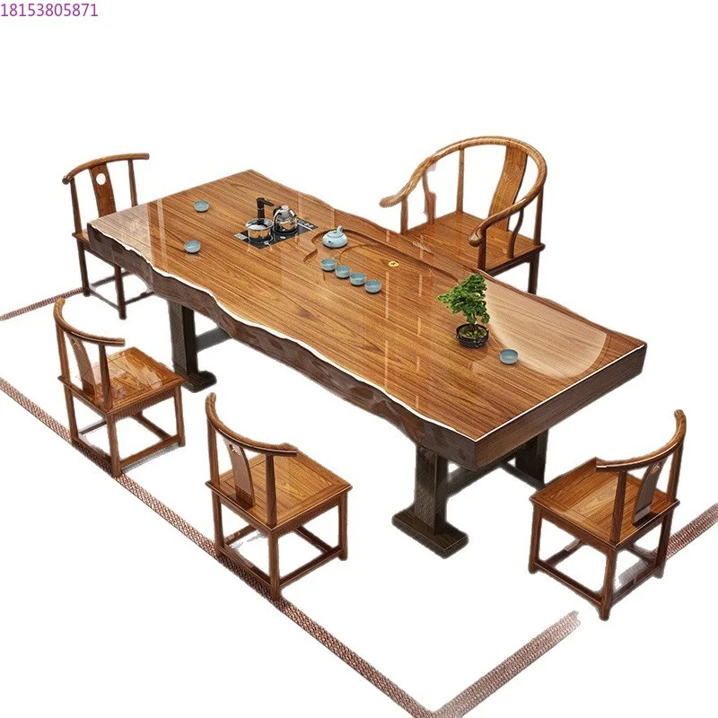 Solid wood large tea table and chair set New Chinese office tea table with kettle tea set