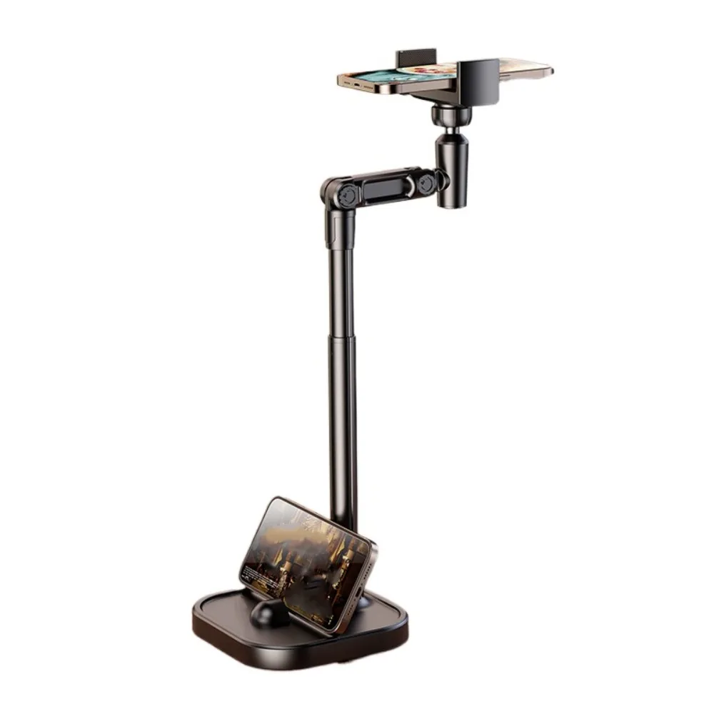 2 in 1 Telescopic Phone Stand Adjustable Height Stable Base Desktop Phone Holder 360° Rotate Overhead Mobile Phone Bracket