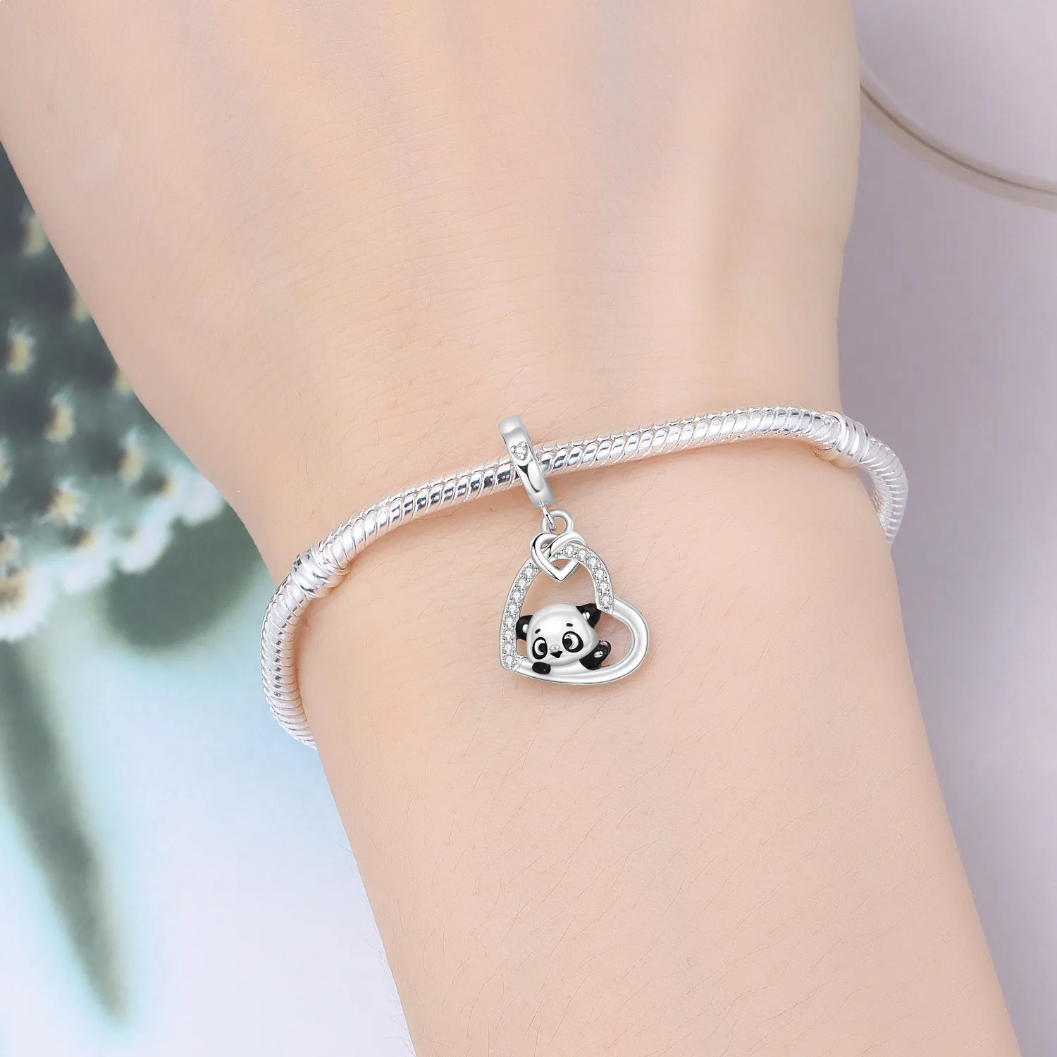Cycuff 925 فضة لطيف الباندا الحيوان الخرز المعلقات الأصلية سوار حلية مجوهرات حفلة لتقوم بها بنفسك الهدايا العصرية