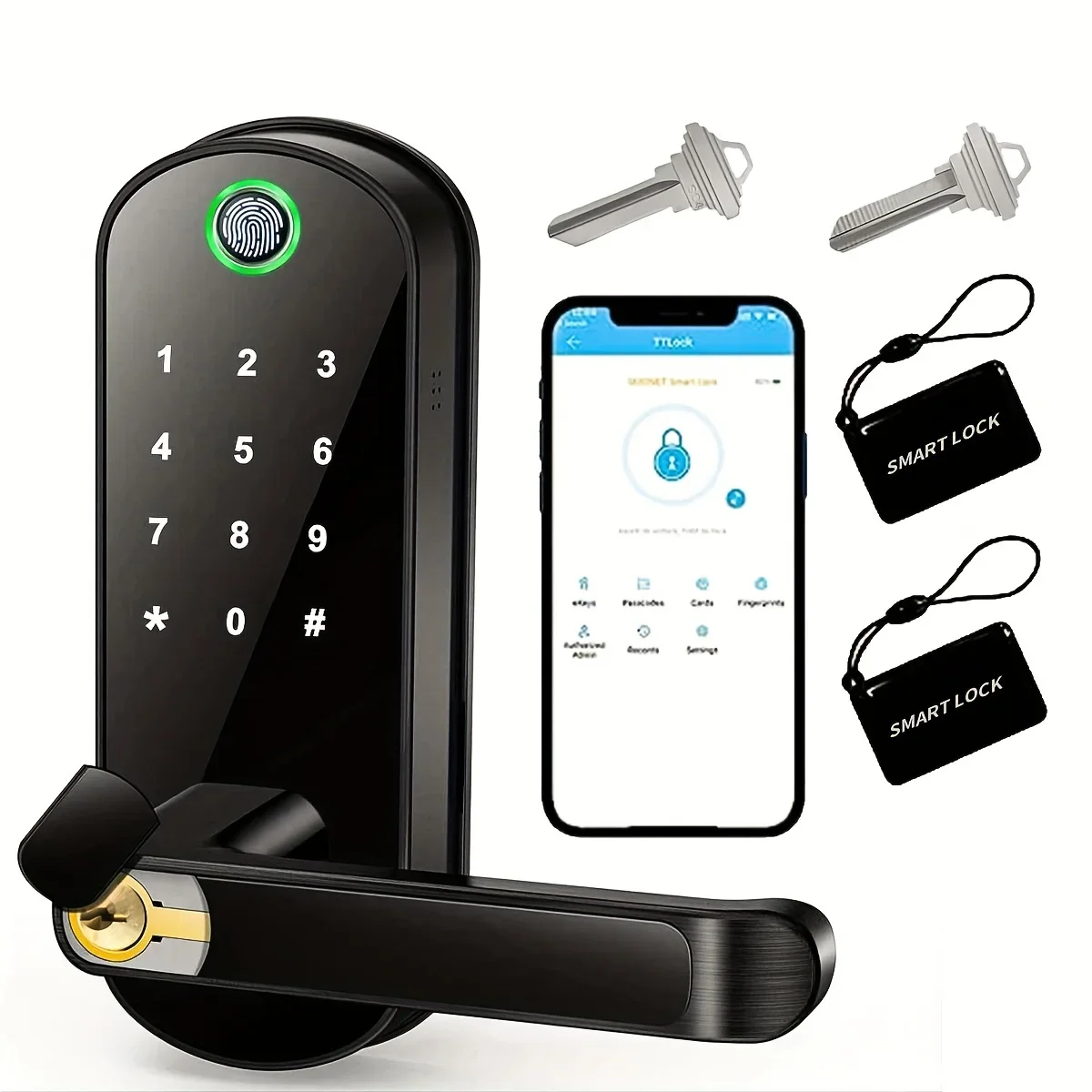 

Smart Fingerprint Door Lock App Remote Control Keyless WIFI Digital Touchscreen Lock IP67 NFC Waterproof with 2 IC Cards