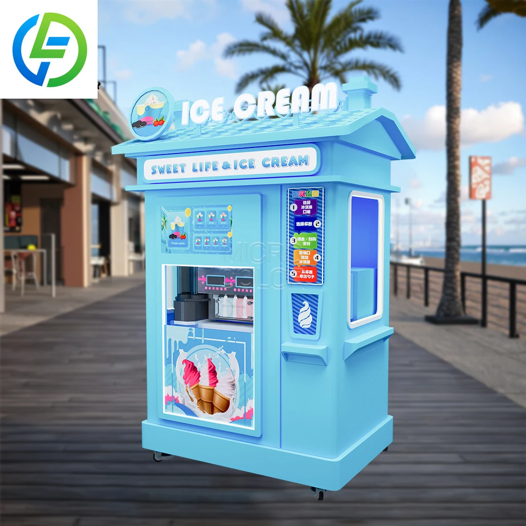 Popular Vending Ice Cream Robot Machine Customized Hot Selling Fully Automatic Coins Operated Robotic Arm Business Equipment
