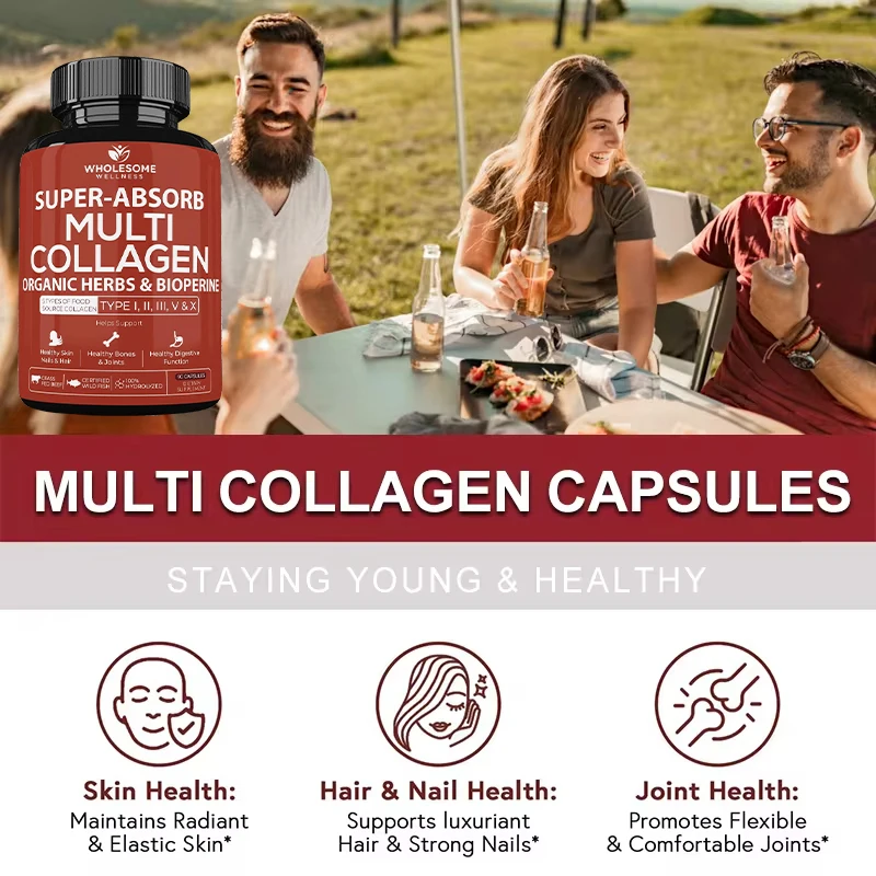 Ultra-absorbent Multi-collagen Supplement - Supports Healthy Skin, Nails, Hair, Joints, Bones, Aids Digestion and Gut Health