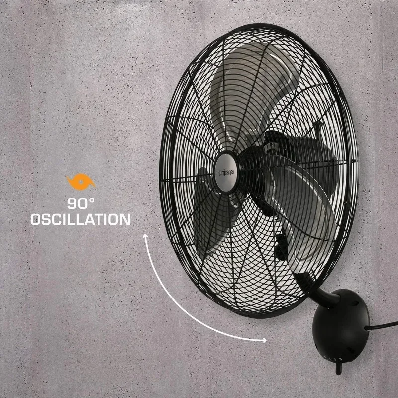 Furacão Pro-alta velocidade oscilante Metal Wall Mount Fan, fluxo de ar de 3 velocidades, inclinação ajustável para casa, ginásio, oficina, 20"