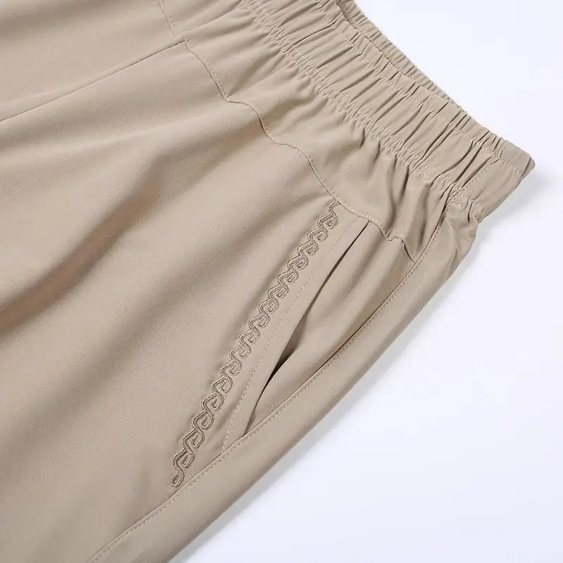 Middle Aged Female Pants Spring Summer Loose Mother Ice Silk Straight Pant Women Elastic High Waist Thin Trousers 5XL W2231