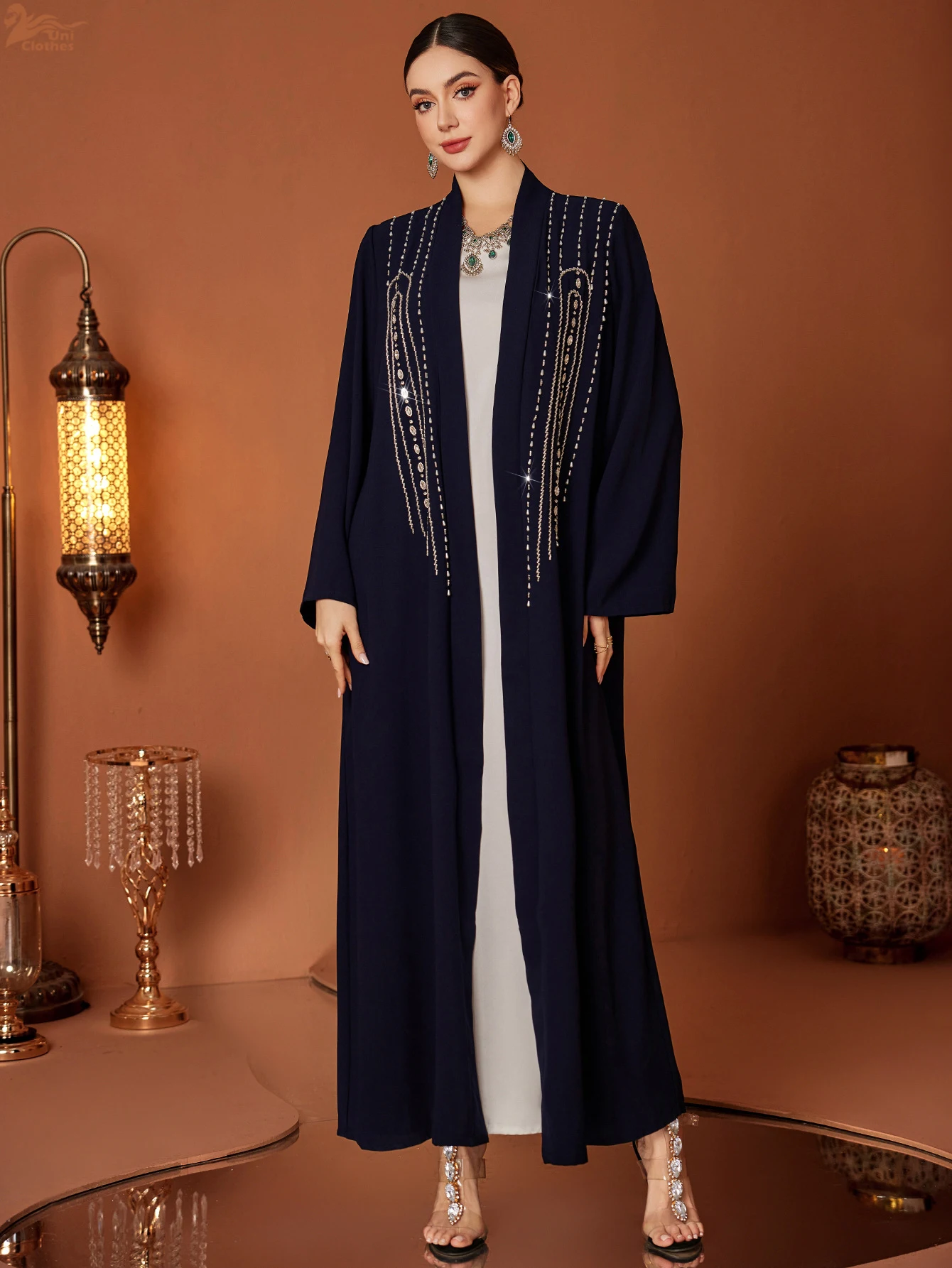 Ramadan In Rilievo Aperto Abaya Dubai Kimono Cardigan Eid Abito Musulmano Kebaya Donne Islam Abbigliamento Femme Robe Caftano Abaya