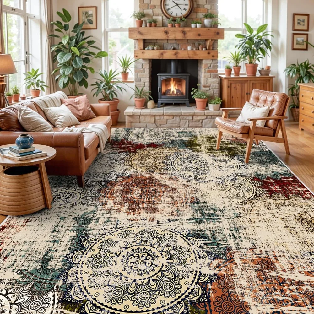 10x14 Living Room Area Rug - Modern Abstract Large Area Rugs Non-Slip Stain Resistant Carpets for Bedroom Soft Low Pile Rugs 10x