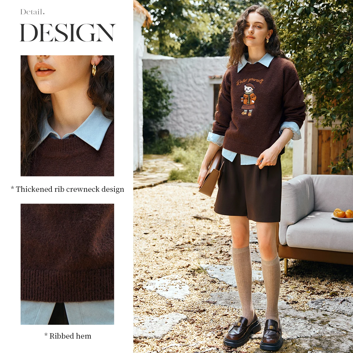 OLrain カジュアル長袖セーター 2025 秋の新楽しい刺繍ニットセーター O ネック通勤女性服 O57QZ001310