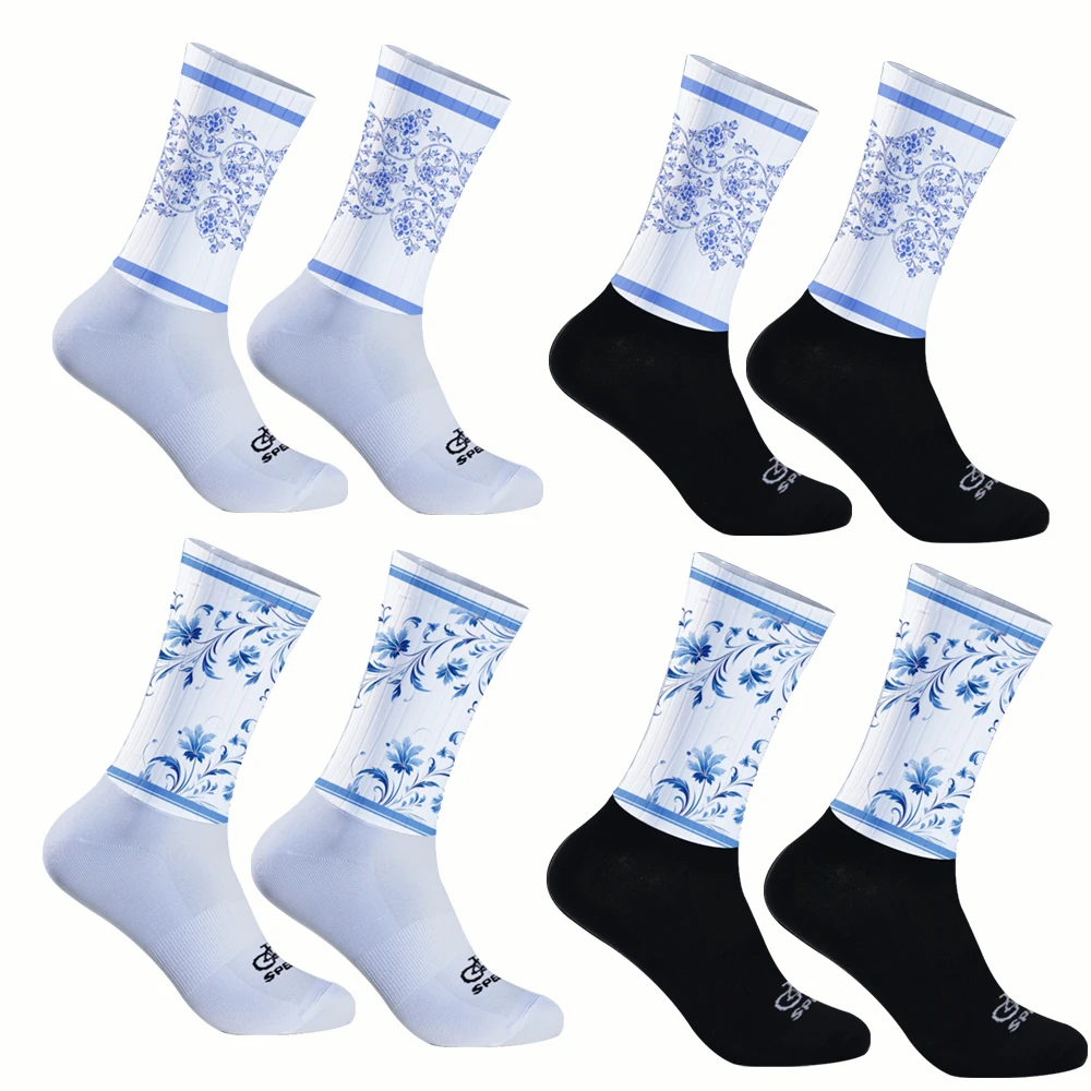 

Простые и удобные впитывающие пот велосипедные носки, китайский фарфор, классическая сине-белая фарфоровая серия