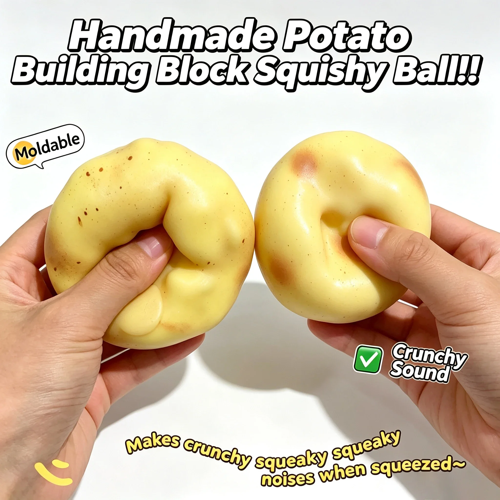 Crunchy Potato Squishy Stress Ball ASMR Fidget Toy Handmade Squeeze Ball Portable Anxiety Relief Sensory Toy for Adults Kids.