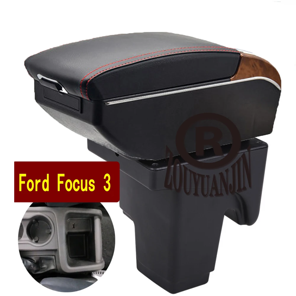 For Ford Focus III 3 Armrest Box Retrofit Parts Center Console Special Storage Space Car Elbow Rest with USB