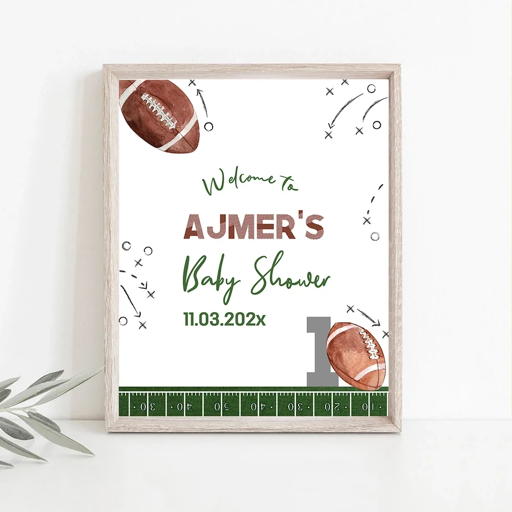 Baptism Football Birthday Welcome Sign Poster Baby Shower Custom Art Print Personalized Canvas Painting Wall Picture Party Decor