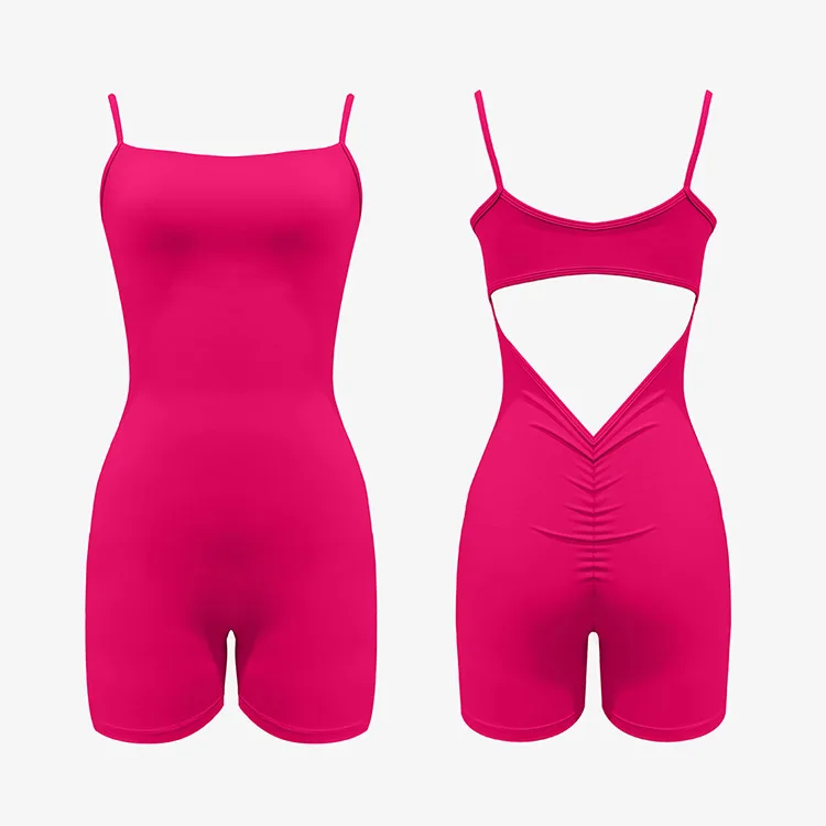 

Pmwrun Women's Active Wear New Thin Shoulder Vest Jumpsuit Scrunched Hollowed Out V-waist Pleated Yoga Short Jumpsuit