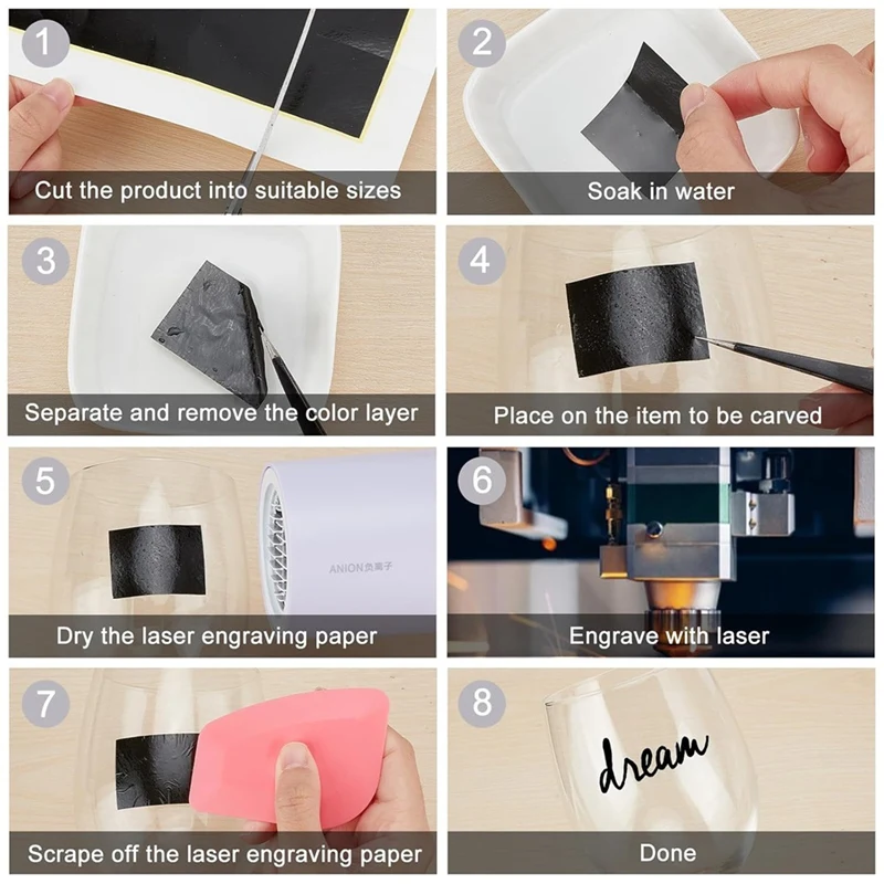 6 pces papel mais duradouro, material de gravação a laser do papel do foco do teste da gravura do papel de laserdimming apropriado para o vidro cerâmico