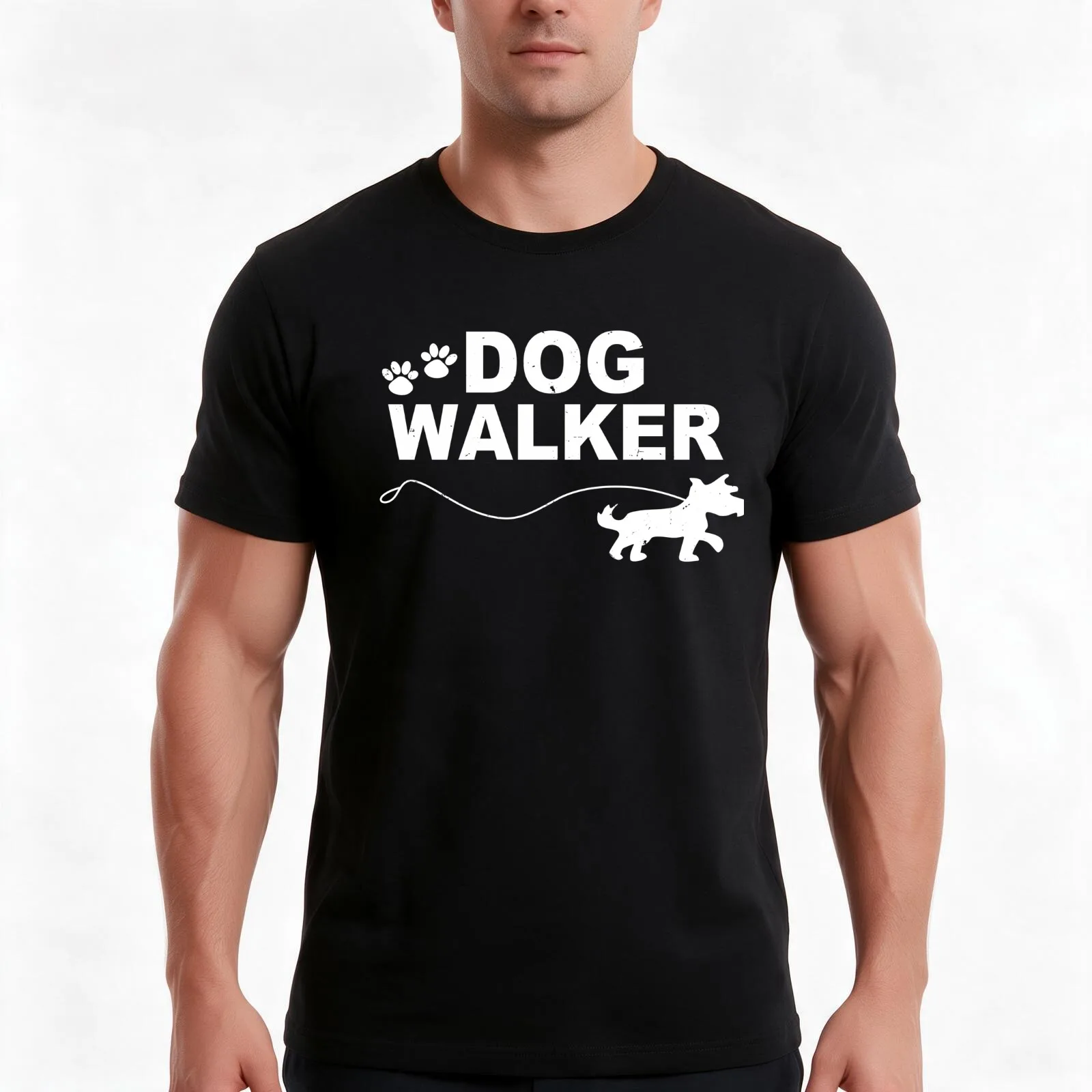 Dog Walker T-Shirt, Summer Casual Cotton Tee, Oversized Streetwear Tops, Vintage Graphic Print, Loose Fit Short Sleeve