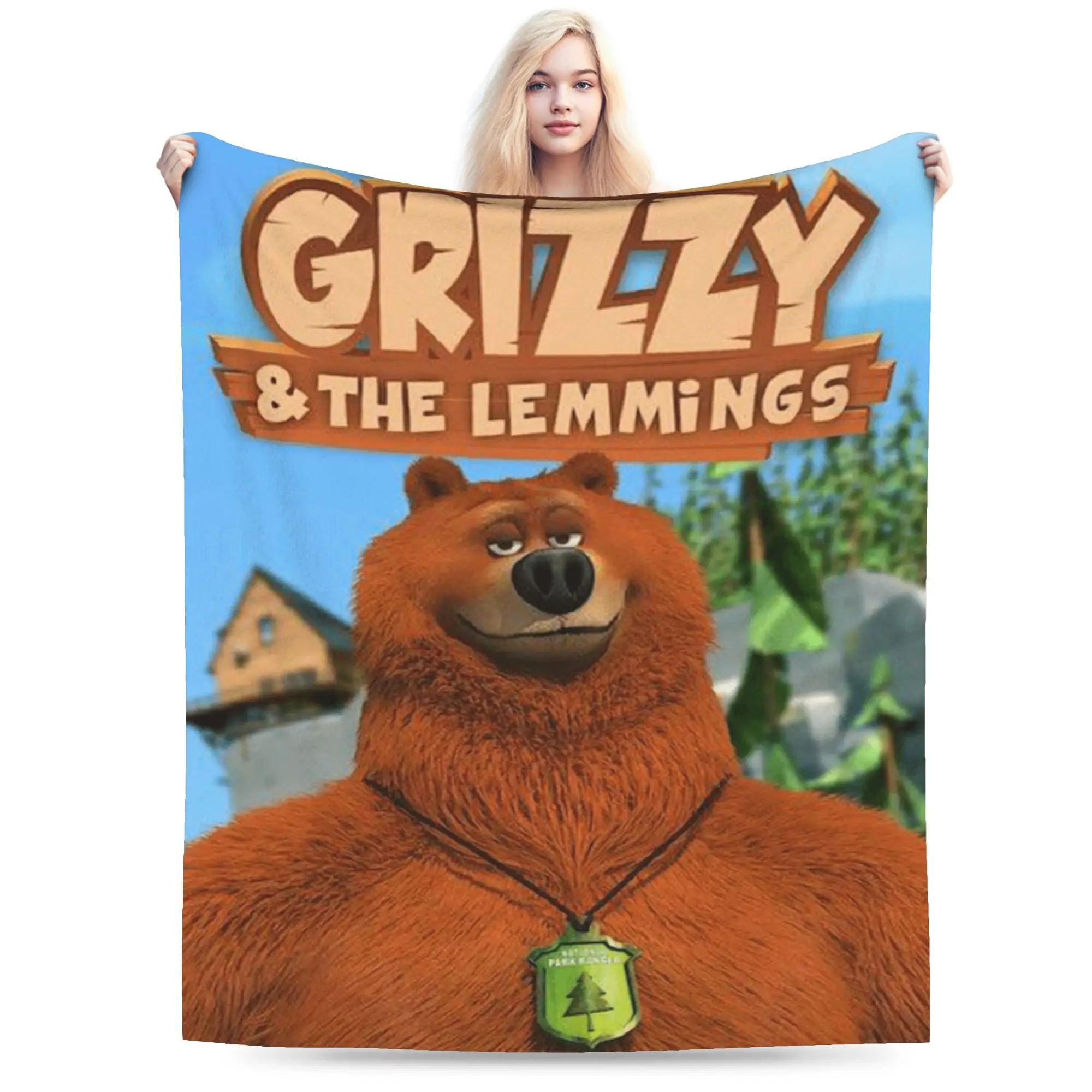 Grizzy and the Lemmings Warm Soft Blanket  Boy Girl Plush Throw Blanket Comfortable Couch Chair Flannel Bedspread Sofa Bed Cover