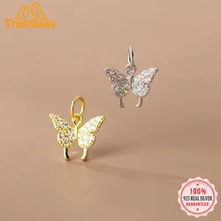 TrustDavis Real 925 Sterling Silver Fashion Sweet Butterfly Zircon Charm Pendant Handmade DIY Accessories Fine Jewelry HY301