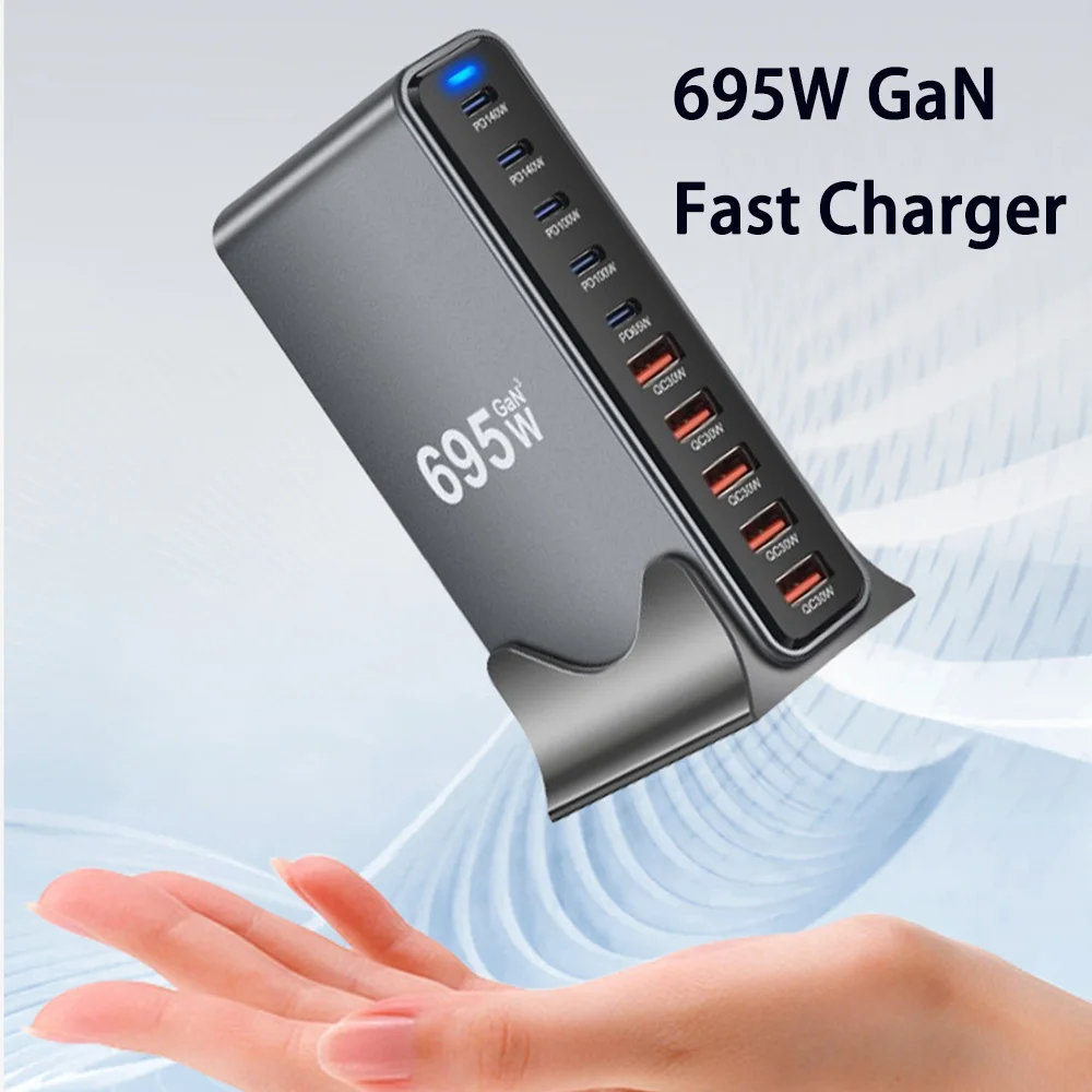 

Hot 695W GaN Fast Charger 10-Port USB C Dual 140W PD3.1 Fast Charging Station for iPhone 16 Samsung MacBook Laptop Wall Charger