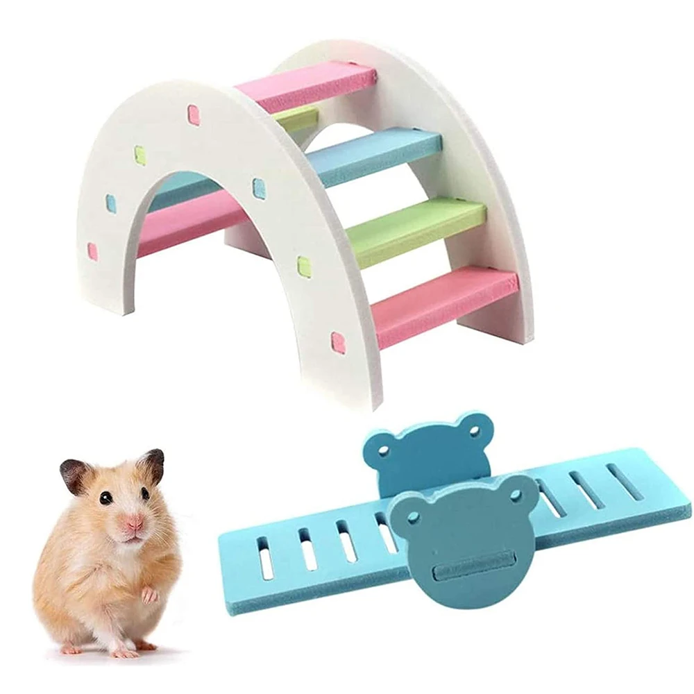 Hamster Toys DIY Wooden Rainbow Bridge Sports Exercise Toy Set Suitable for Hamster Nest Mouse Hedgehog Lizard Small Animals