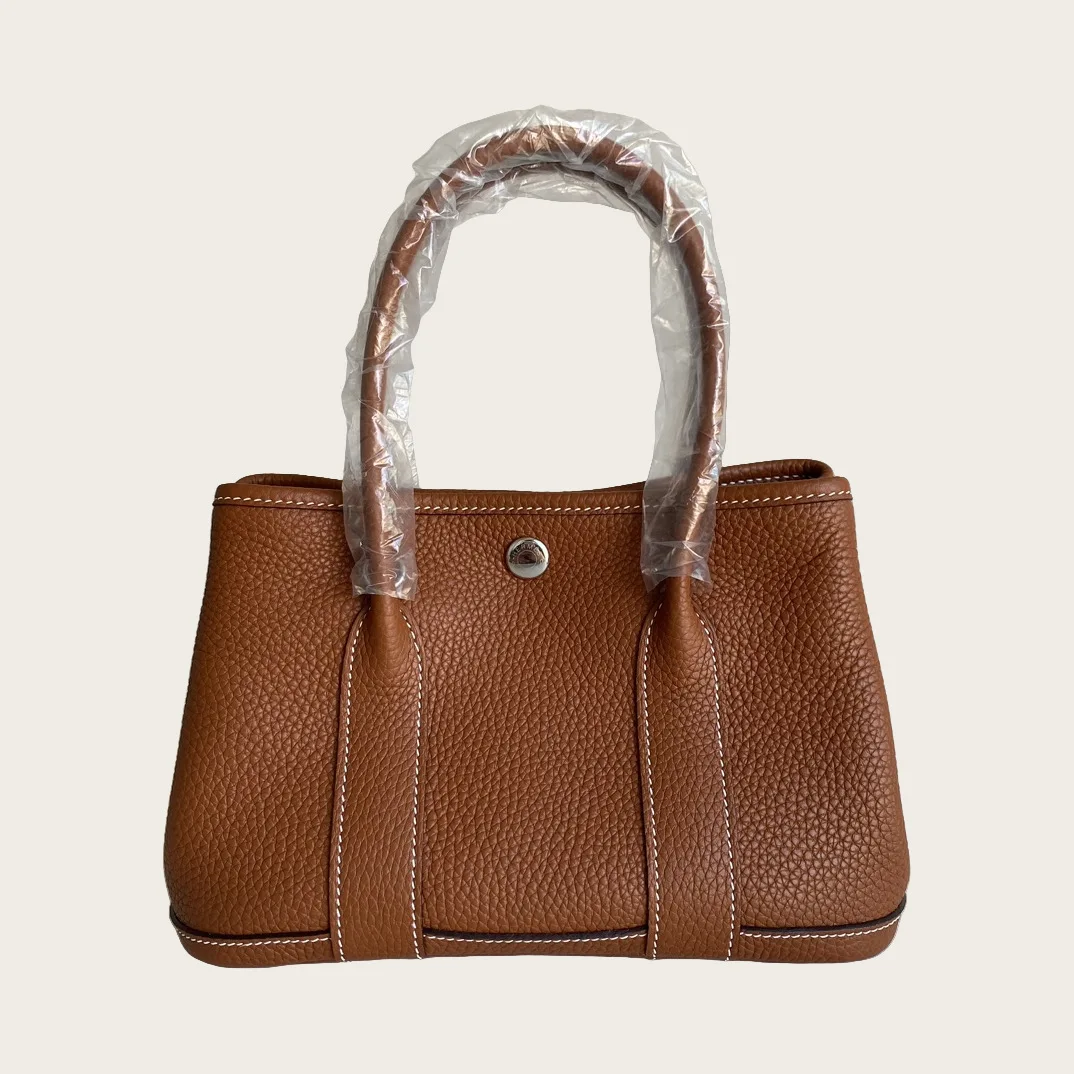 Handmade Wax Thread Mini Mommy Tote Bag Top Layer Cowhide Leather Handbag Garden Urban Simple Style Crossbody Female Bag