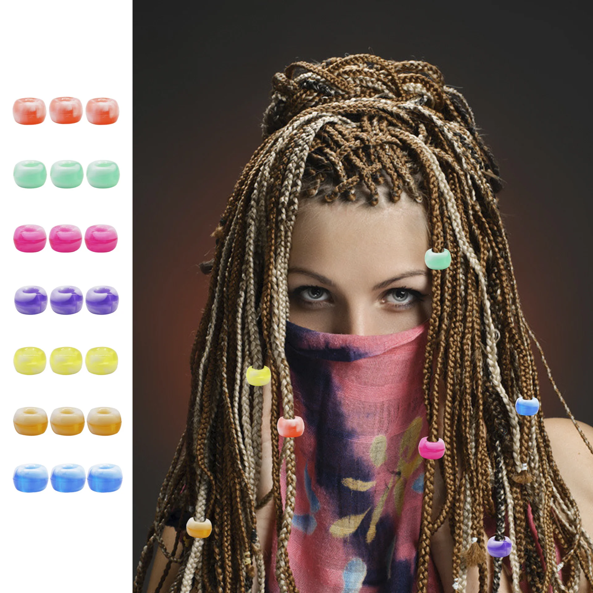 200pcs/Box Colorful Hair Rings Resin Beads Cuffs Tubes Charms Dreadlock Dread Hair Braids Jewelry Braiders Decoration Accessorie