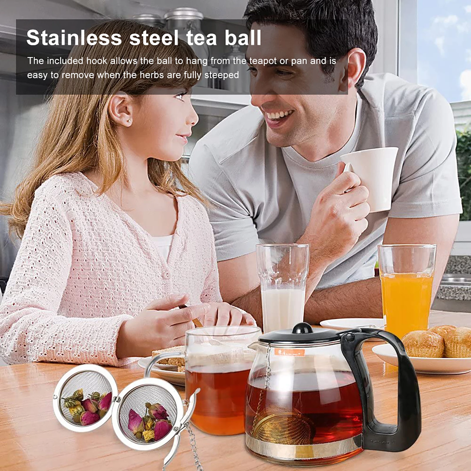 Loose Leaf Tea Strainer Infusers 2pcs Stainless Steel Tea Ball 2.3 inch Extra Fine Mesh Tea Interval Diffuser for Spices