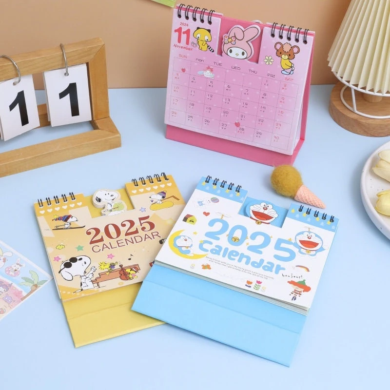 2025 Sanrio New Cute Desktop Calendar Kuromi Hellokitty Cinnamoroll Mymelody Desktop Ornament Notebook Plan Desks Calendar Gifts