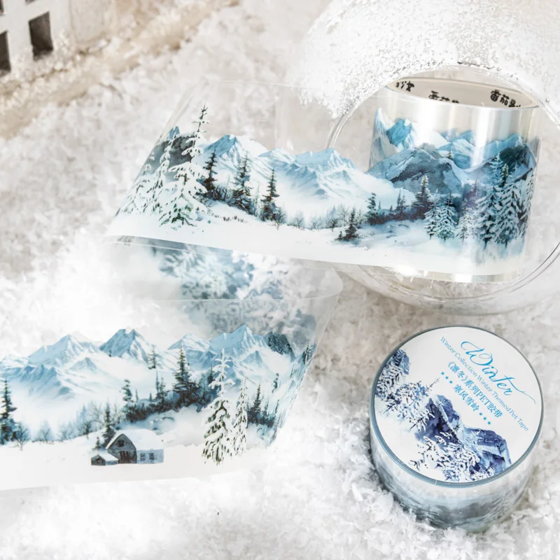 Journal GO 4x200cm Winter Snow Themed Landscape Tape Naklejki Dekoracyjne Scrapbooking Card Making Diary SMasking Tape