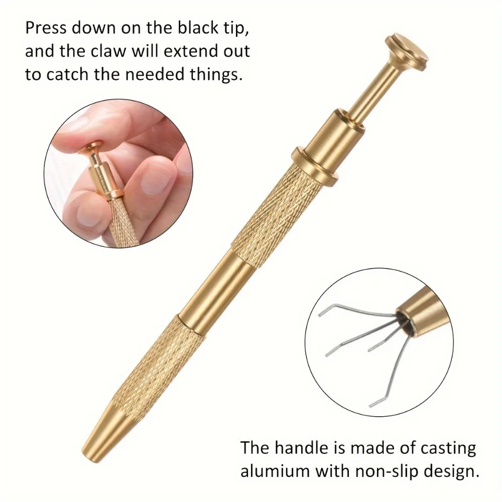 Stainless Steel 4-Prong Pick Up Tweezer Precision Grabber Tool for Diamonds Gems, Small Parts Portable Clamp Catcher Pen