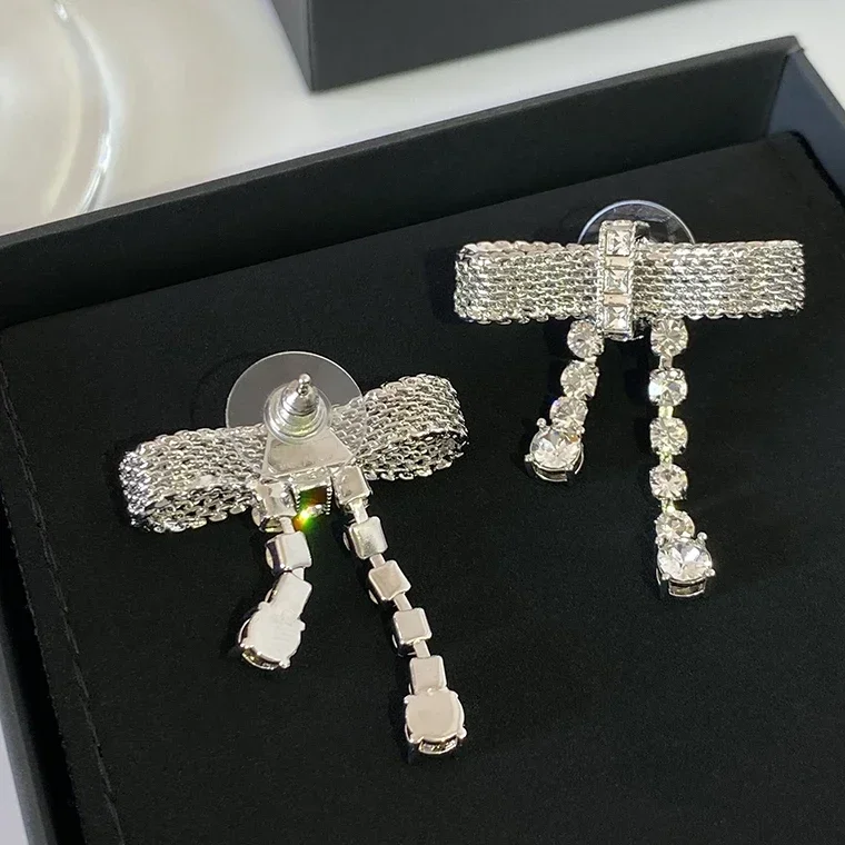 Fashion Designer Brand Top Quality Crystal Bow Luxury Earrings Necklace Hairpin Women Jewelry Trend