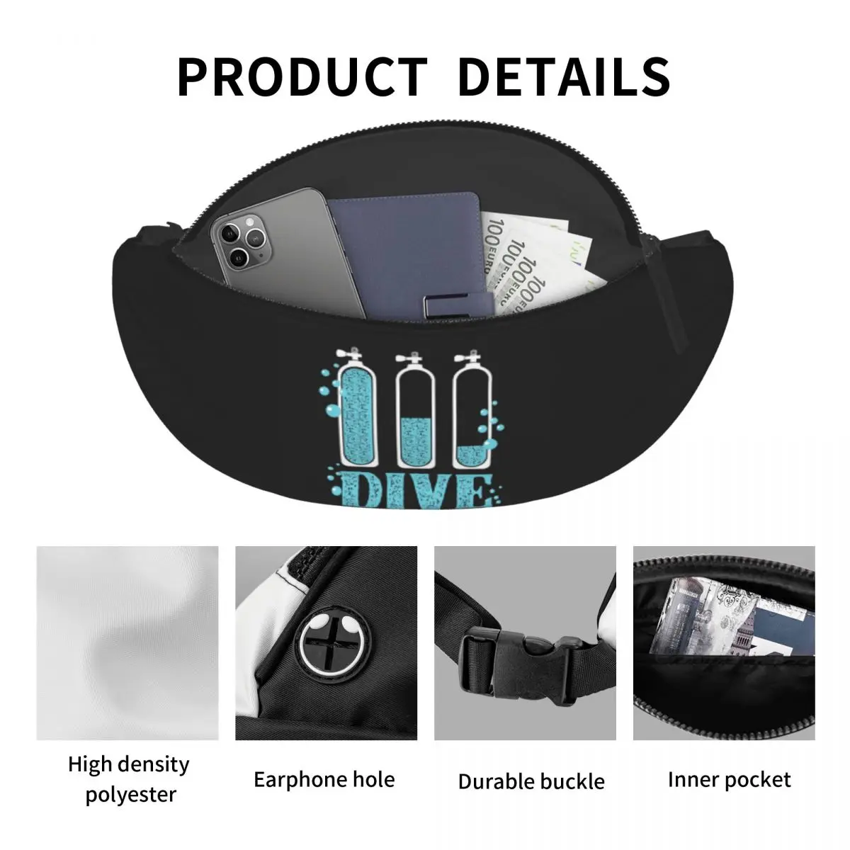 Scuba Diving Fanny Pack Women Men Custom Dive Lover Divers Crossbody Waist Bag for Traveling Phone Money Pouch