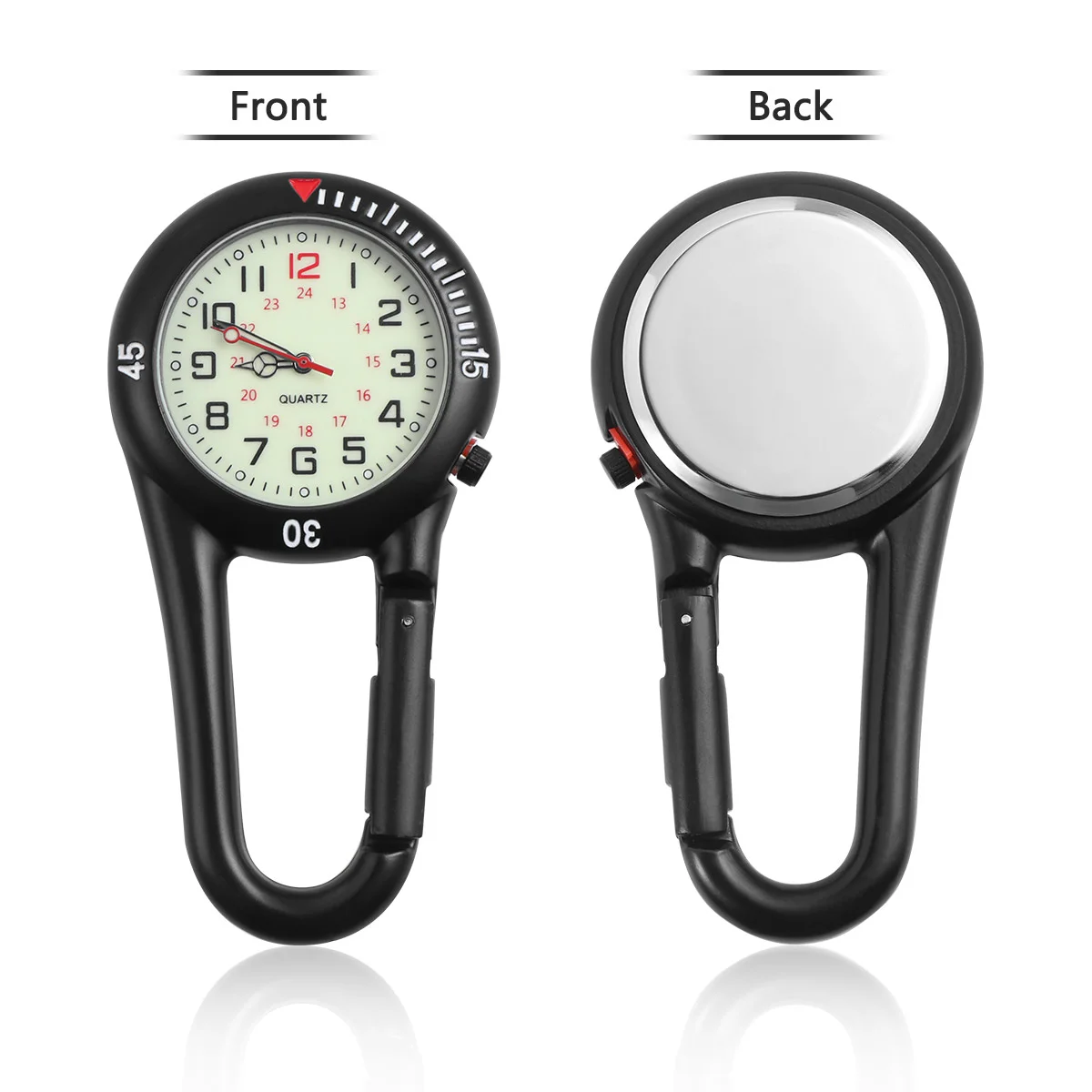 Hemobllo 1PC Clip-on Light Alloy Unisex Backpack Buckle Belt Watch Black With White Dial For Doctors Nurses Climbing