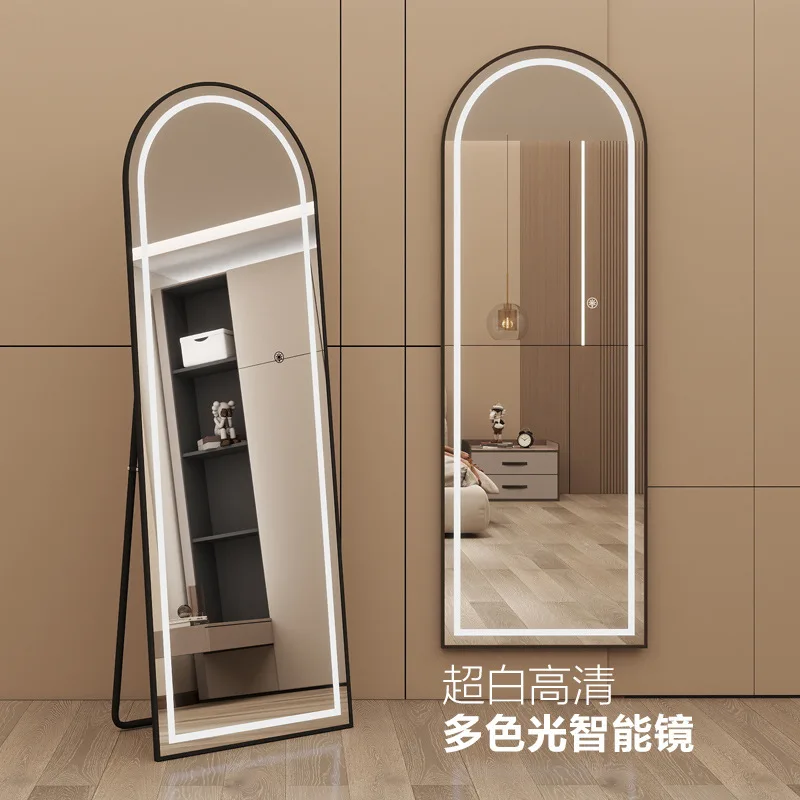 Modern Style Full Body Dressing Mirror  Metal Framed Glass for Bedroom LED Smart Dressing Mirror Full-Length Floor Standing