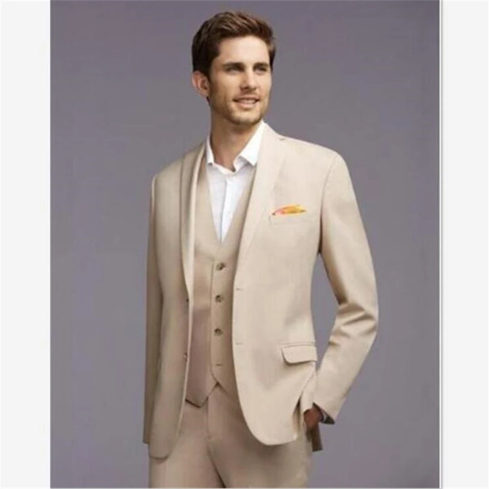 Trajes formales para hombre, conjunto de fiesta de cena ajustado de tres piezas para hombre, esmoquin informal de estilo británico para novio (chaqueta + chaleco + pantalones)