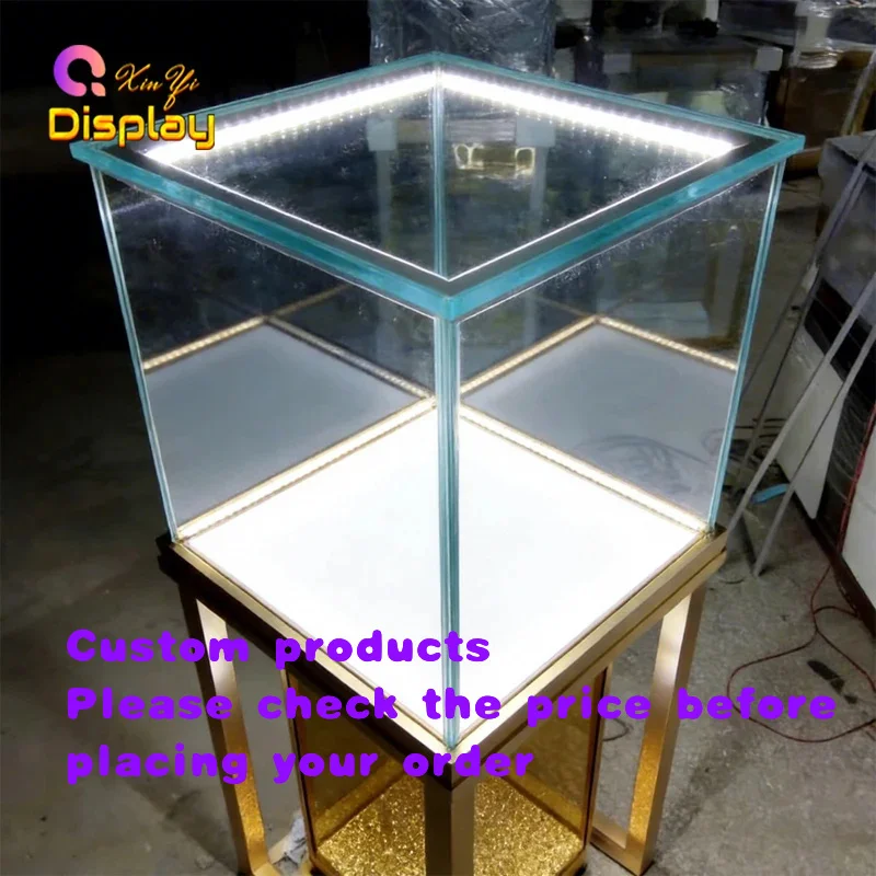 custom.Custom Aluminum Display Tower with Glass Showcase Top and LED Strip Luxury Watch Jewelry XINYI Recyc