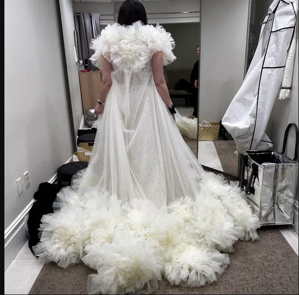 Tulle 3D floral long jacket sleeveless cloak vest wedding party dance cape custom color