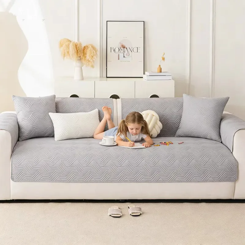 Gray Geometric Texture Pet Sofa Cushion Cover Durable For Light-Colored Sofas Dog Couch Protector Pad