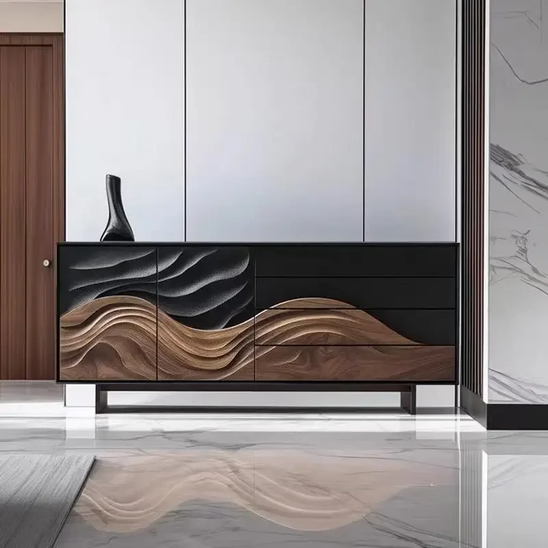 خزانة جانبية لتناول الطعام فاخرة وخفيفة الوزن وخزانة مدخل مصممة من القرون الوسطى وخزانة تلفزيون لغرفة النوم من الخشب الصلب #2