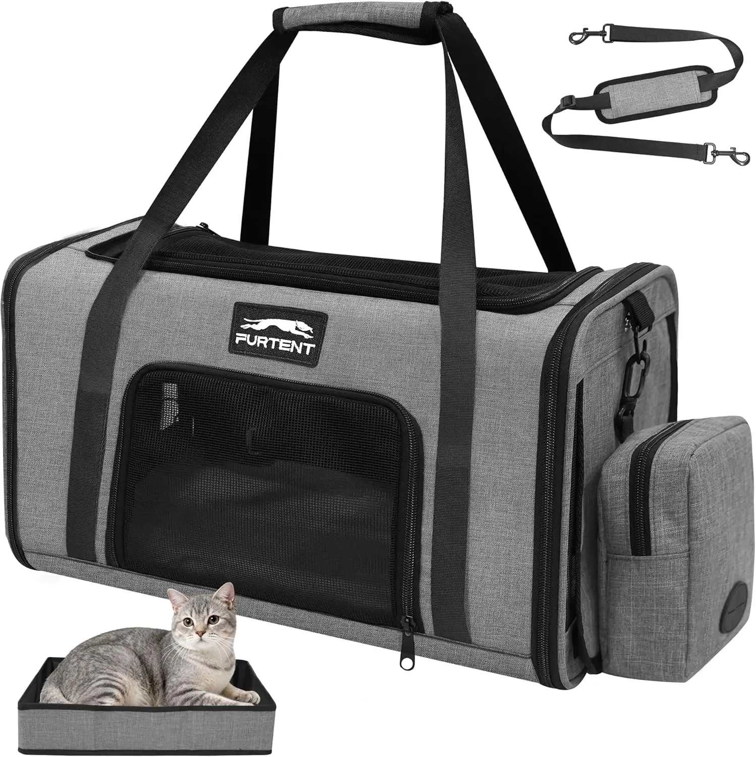 

Soft Sided Cat Carrier Airline Approved up to 15lbs, 17x11x9.5 Inch Ventilated Pet Travel Bag with Foldable Litter Box & Stor