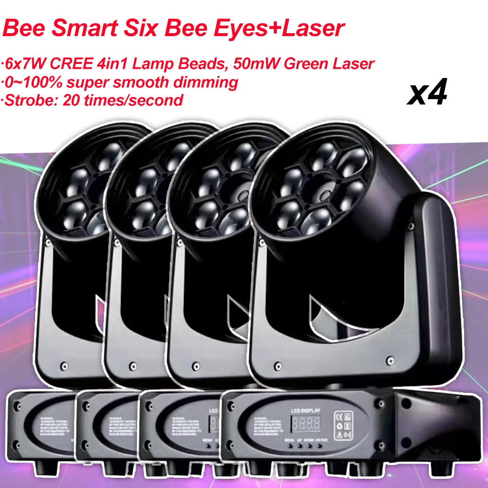 

4Pcs/Lot 90W LED Six Big Bee Eyes+Laser Moving Head Light High Definition Bead Effect For Stage Wedding KTV DJ Party Night Club