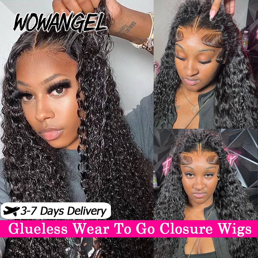 WOWANGEL 9x6 HD Lace Closure Wig Water Wave Glueless Wig Human Hair Pre Cut Lace Ready To Wear Skins Melted Remy Hair Curly wigs