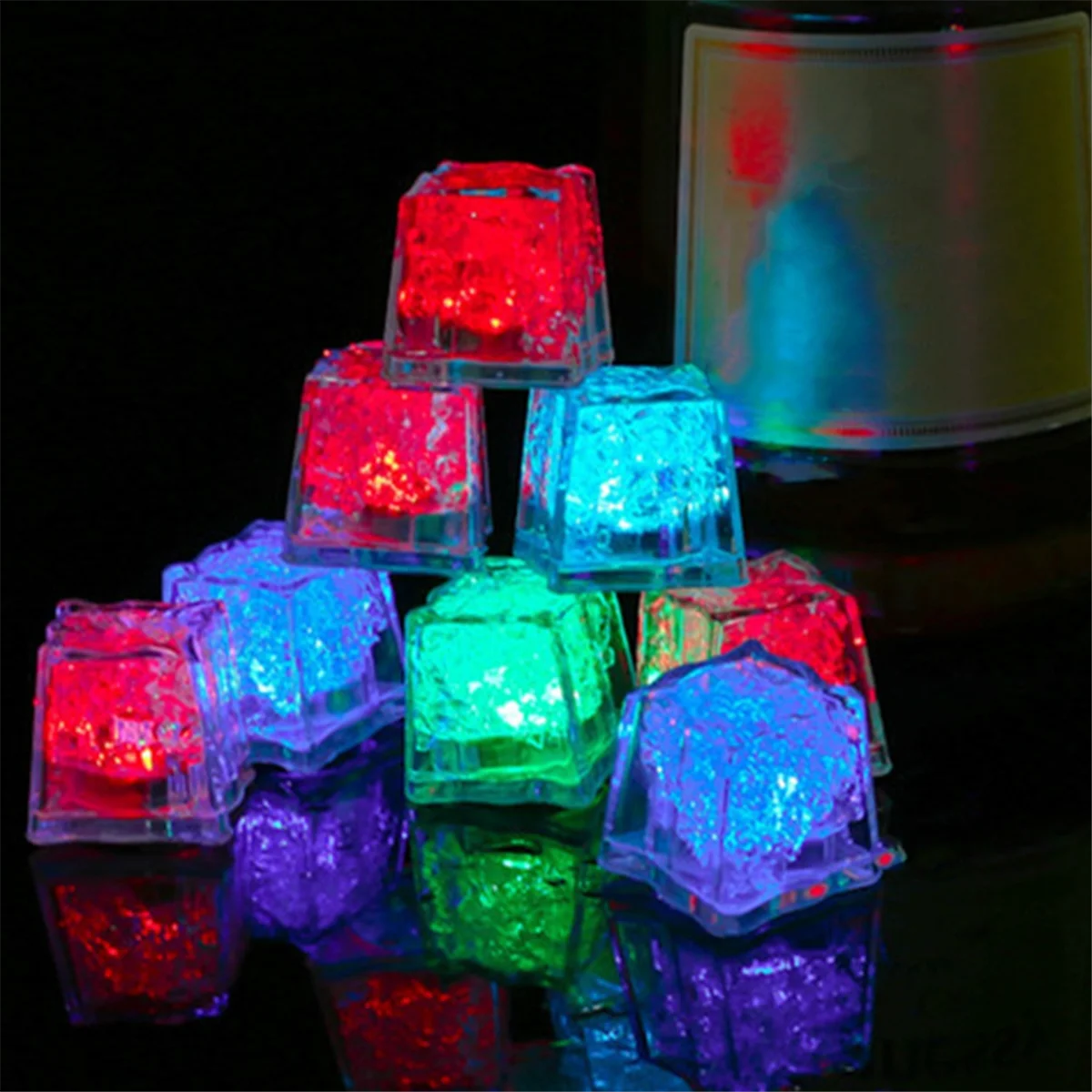 12PCS Waterproof LED Ice-Cube Colorful Quick Flashing Glow in the Dark Light Up for Bar Club Drinking Party Decoration B