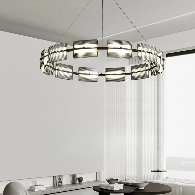 

Italian minimalist light luxury living light post-modern minimalist designer ring high-end glass bedroom dining room chandelier