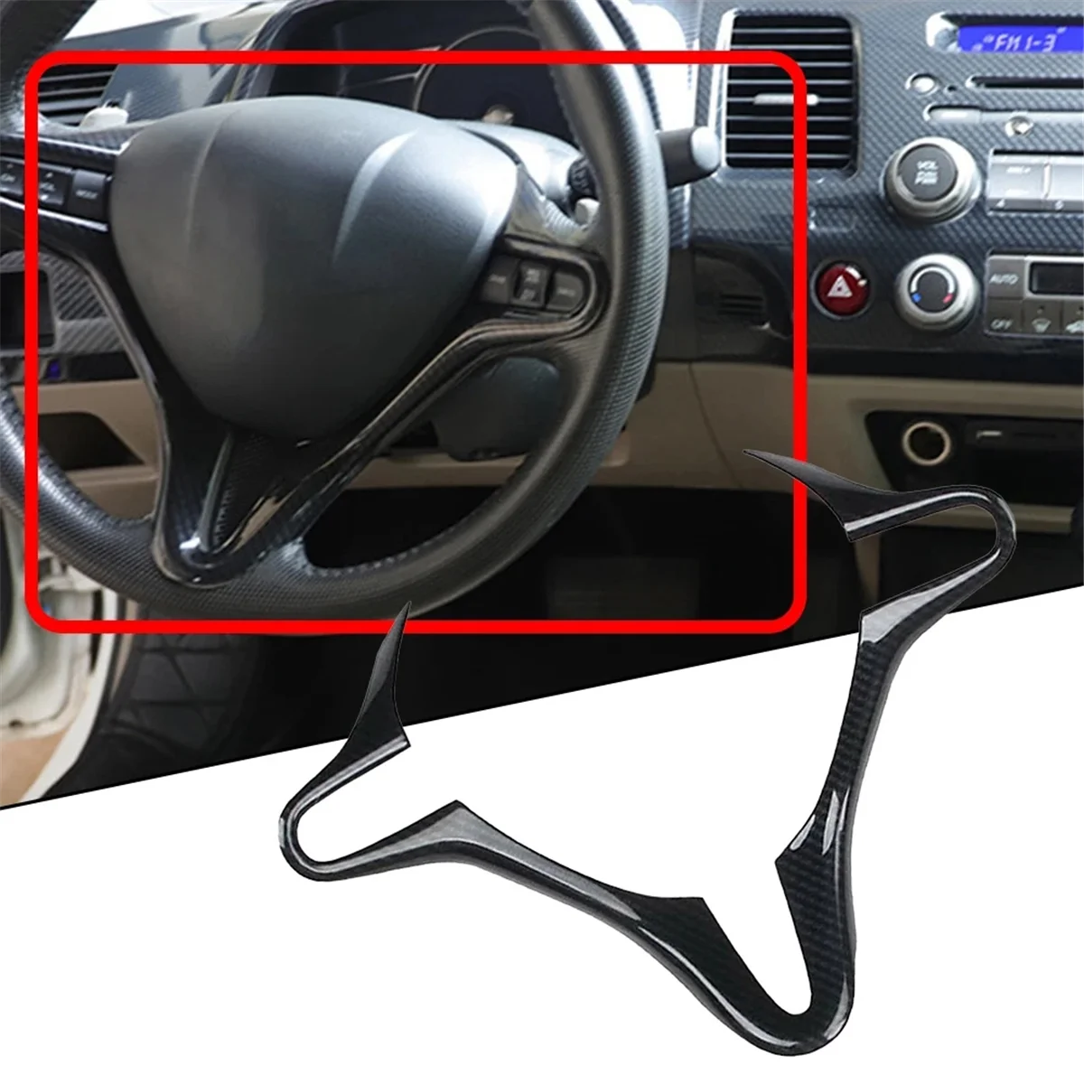 For Honda Civic 8Th Generation 2006 2007 2008 2009 2010 2011 Carbon Fiber Inner Steering Wheel Cover Trim