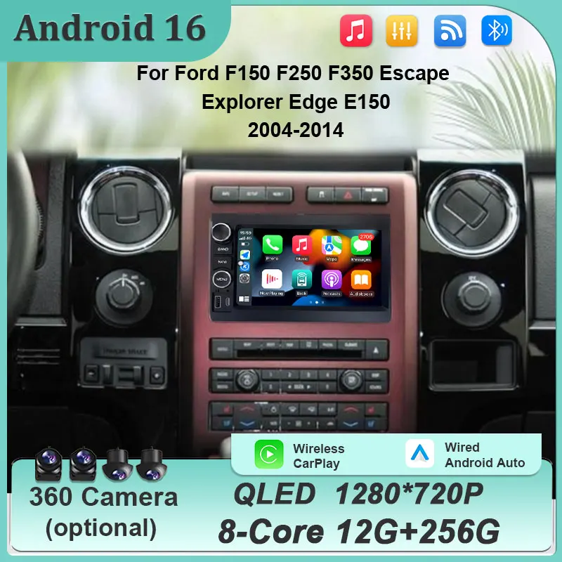 Radio para Auto Android 16 para Ford F150 F250 F350 Escape Explorer Edge E150 2004-2014 con GPS, Pantalla Táctil, Bluetooth, WiFi y Reproductor Multimedia