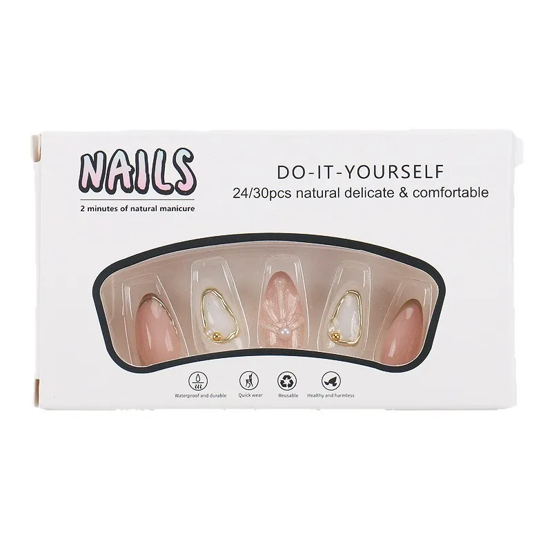 

Ношение доспехов, европейская и американская мода, трехмерная жемчужная ракушка, маникюр «кошачий глаз», 24 шт., белые съемные накладные ногти