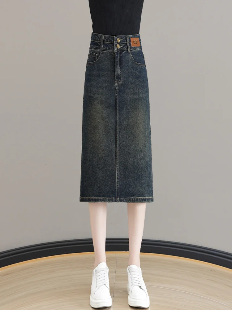 

Retro High Waist A-Line Skirt for Women Spring Summer New Style Dreamy Elegant Cotton Blend Casual Mid-Length Split Skirt