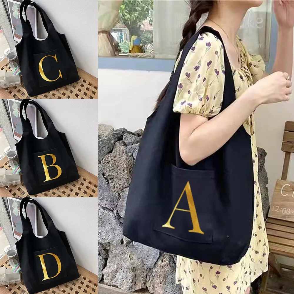 

Women's Shopping Bags Commuter Shopper Vest Bag 26 Letters Supermarket Cotton Cloth Canvas Grocery Bolsas Eco Handbags Tote Bag
